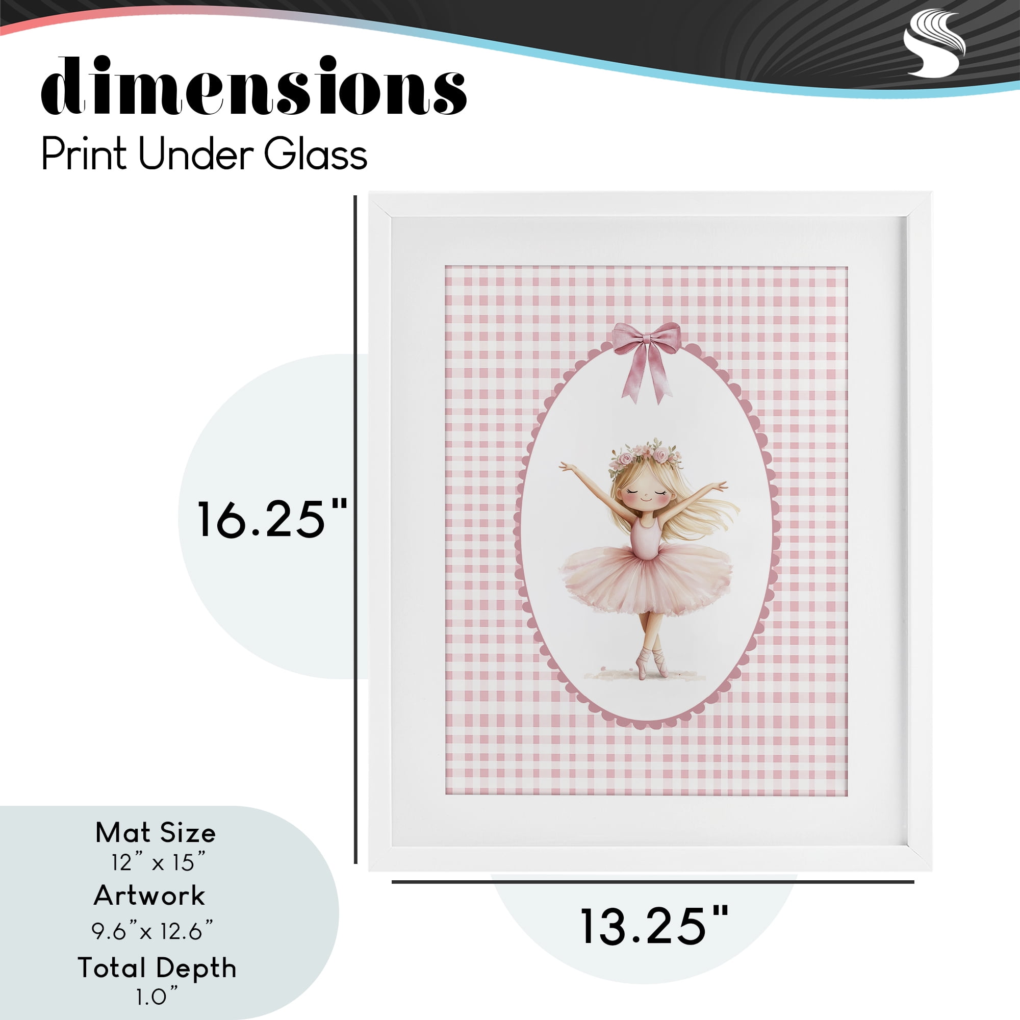 Ballerina on Pink Checkered White Framed Print Under Glass, design by Christine Simpson Art