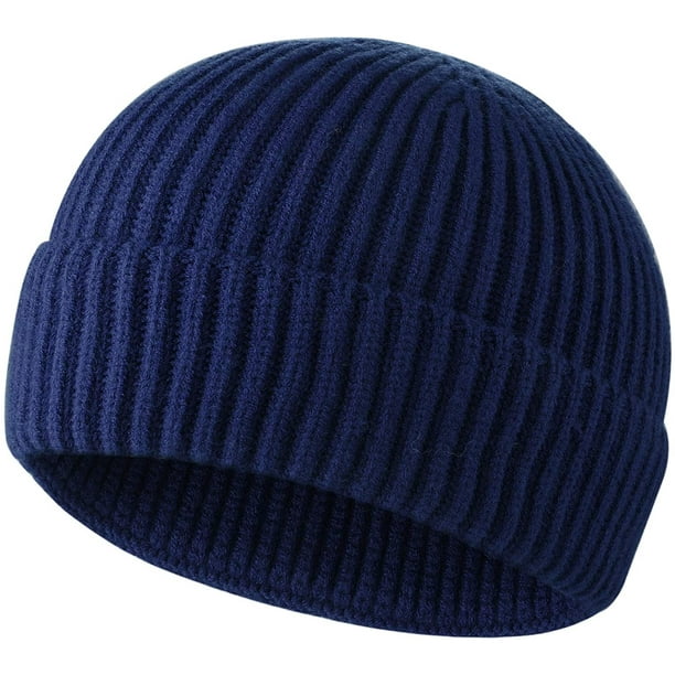 Gorro de pescador corto de punto de lana Sinhoon para hombre y mujer, gorro cálido de invierno (azul marino)