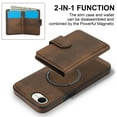 thumbnail image 5 of Decase for iPhone 16e Flip PU Leather Back Cover with 2-in-1 Detachable Magnetic Wallet with 5 Card Slots Compatible Mag-Safe and RFlD Blocking Kickstand and Wireless Charging,Brown, 5 of 6