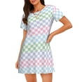 thumbnail image 4 of Salouo Colorful Checkerboard Print Short Sleeve Sleepshirt for Womens Comfy Nightgown Scoopneck Cute Nightdress Ruffle -Small, 4 of 7