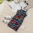 thumbnail image 4 of GYRATEDREAM Kids Girls Dress Outfits Child Teen Short Sleeve Mesh Cover up Crop Top + Letter Print Spaghetti Strap Tight Sleeveless Pencil Dresses 2 Piece Set for 6-14 Years, 4 of 8