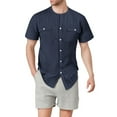 thumbnail image 7 of Coorders Men's Henley Button Down Shirts with Pockets, Linen Men's Two Pocket Button Front Shirt, Navy, S, 7 of 7