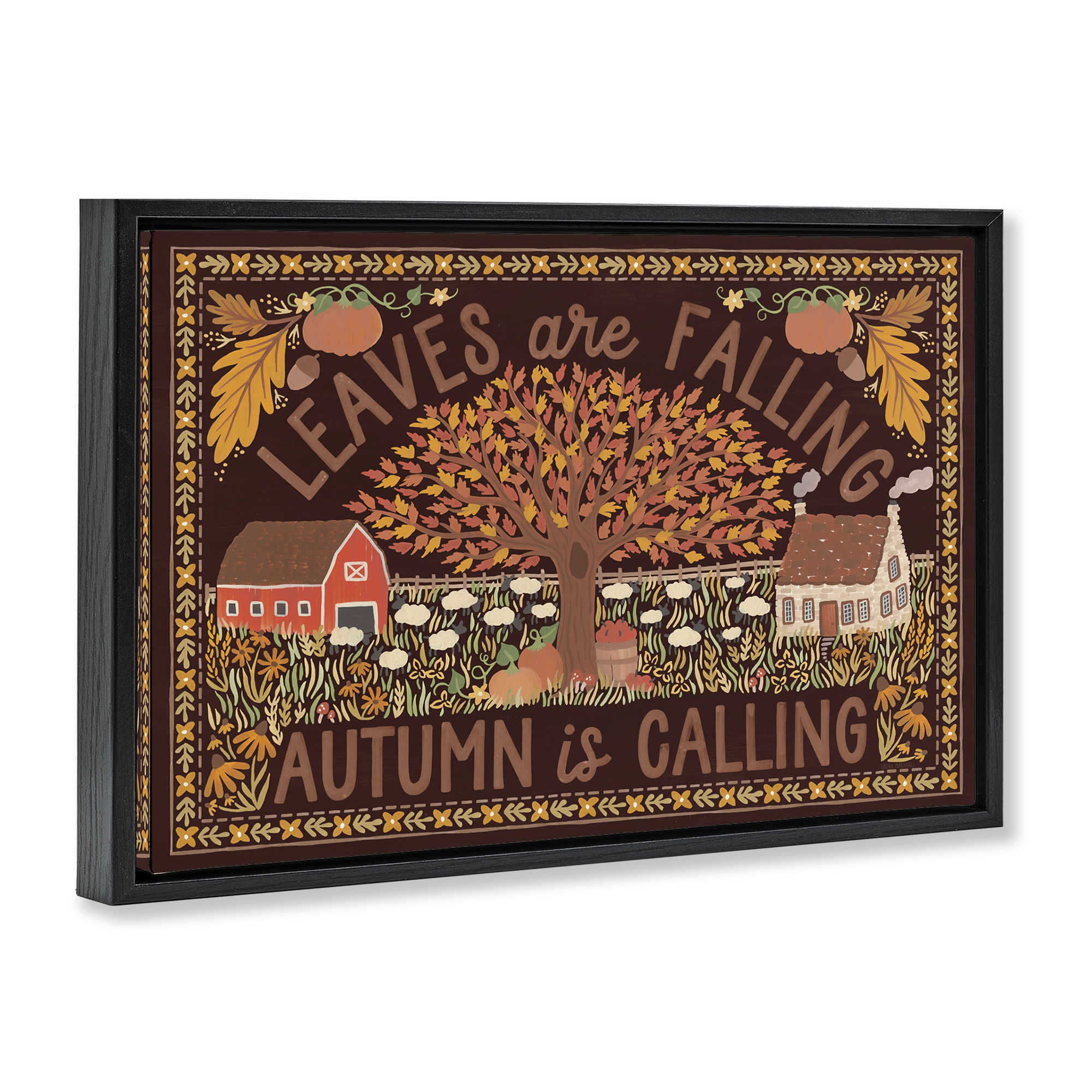 Stupell Industries Leaves Falling on Brown Landscape Painting Black Floater Framed Canvas Art Prints Wall Art, 25 x 17