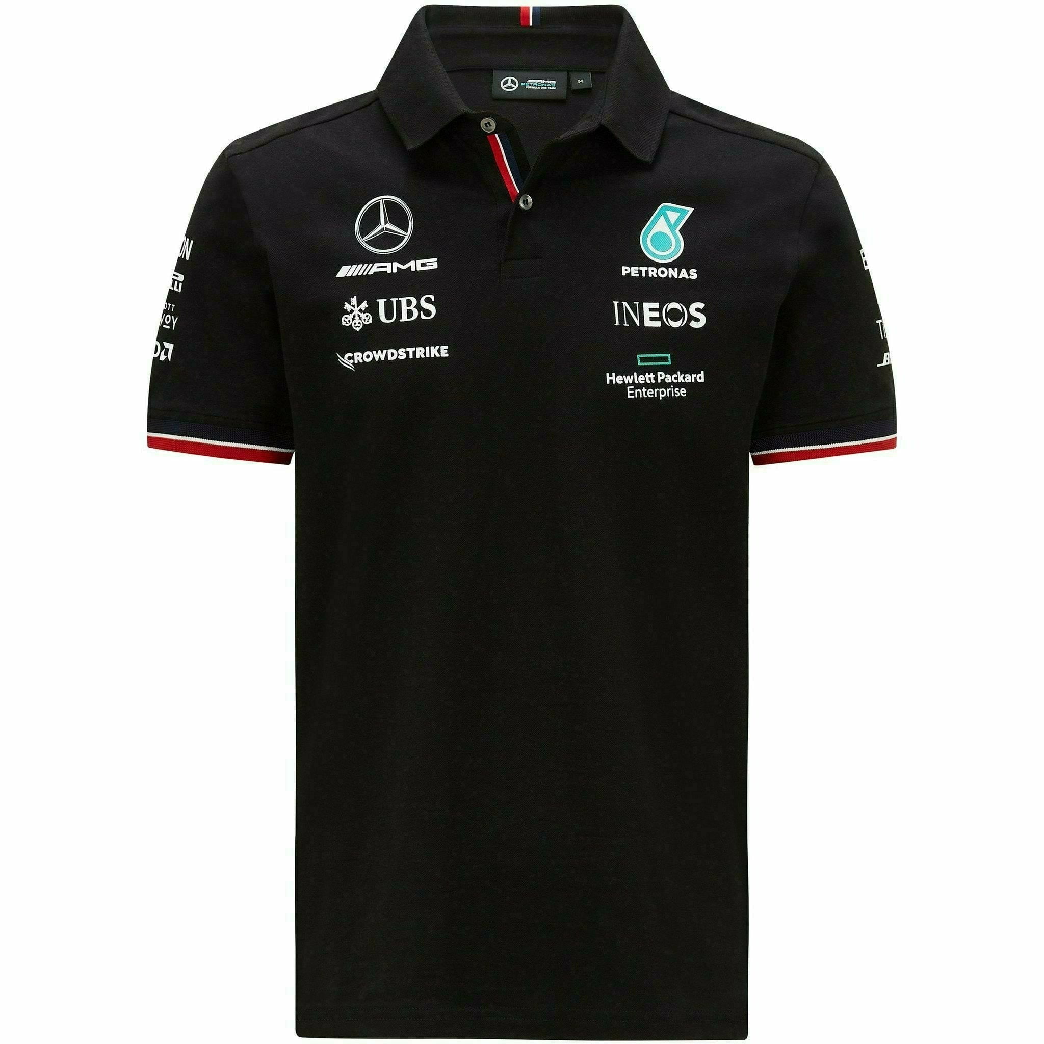Mercedes Benz AMG Petronas F1 Mens 2021 Team Polo Shirt-Black/White