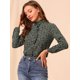 thumbnail image 3 of Camisa de Manga Larga Allegra K con Cuello Simulado y Volantes Botones Florales Verde Negro S, 3 of 6