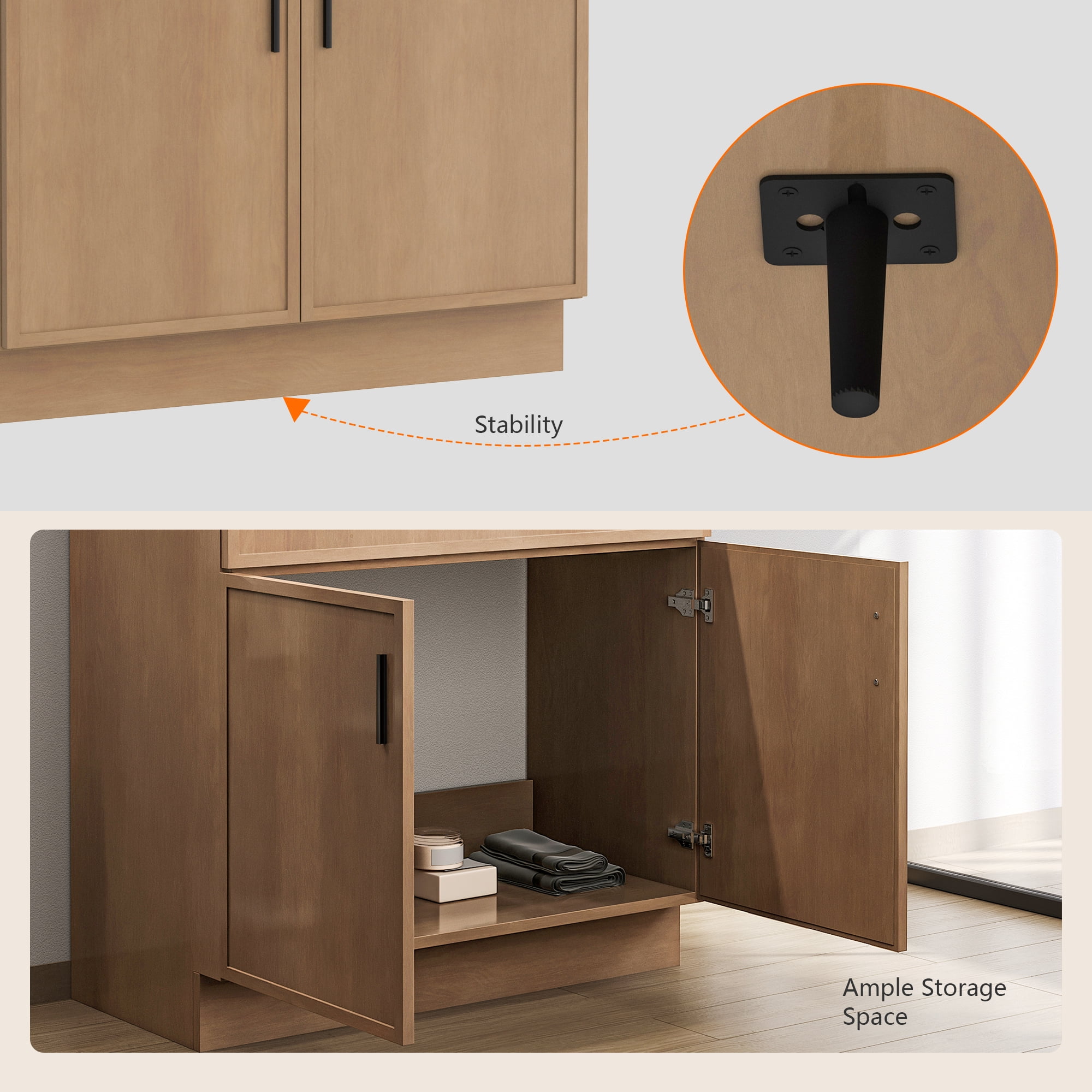 KZElegy 36" Bathroom Vanity Cabinet Freestanding Vanity Storage Cabinet with 2 Soft Closing Doors,Small Edge Style,without Sink