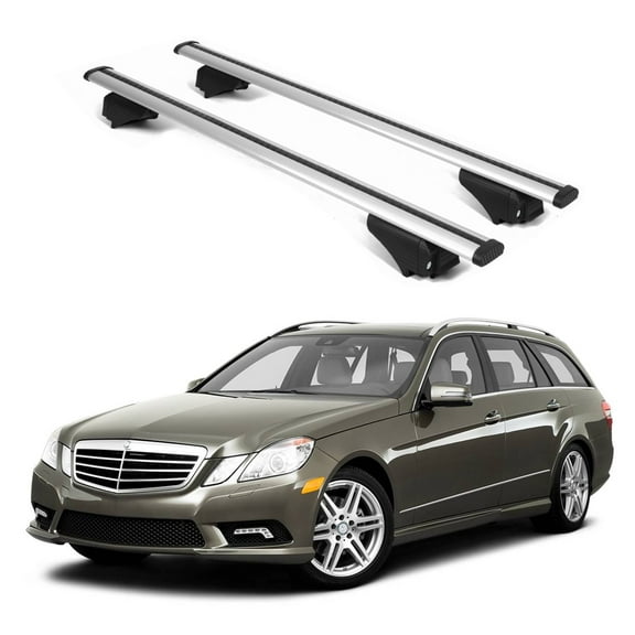 ERKUL Roof Rack Cross Bars for Mercedes Benz E-Class 2011-2016 | Aluminum Crossbars with Anti Theft Lock for Rooftop | Compatible with Raised Rails - Silver