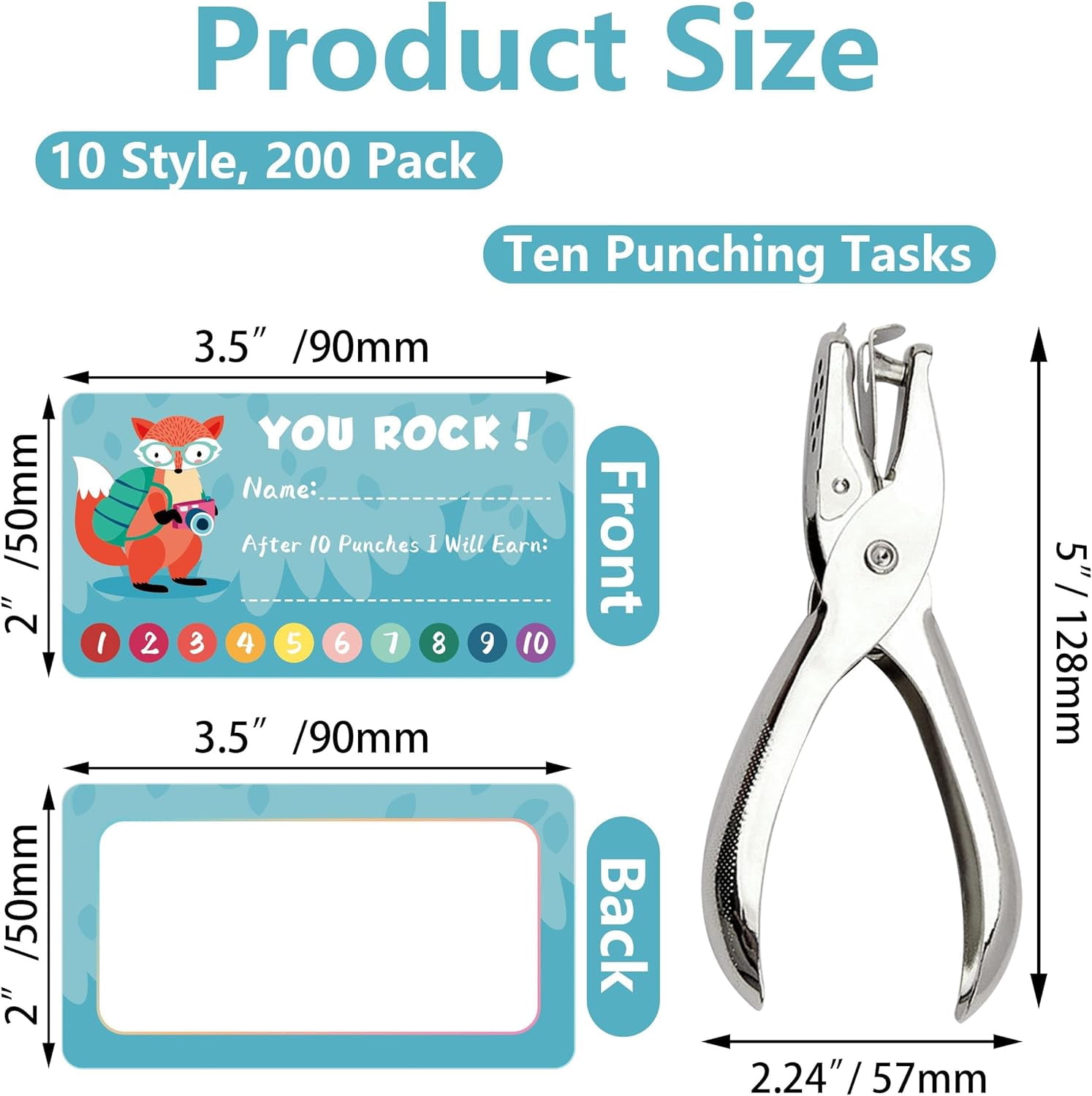 Reward Card Punch Cardstock with Hole Puncher for Behavior Incentive, Animal Styles