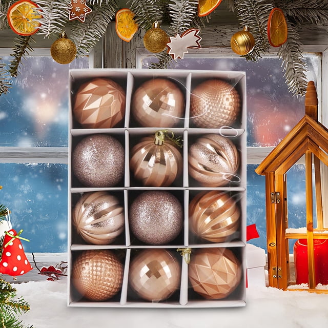 Uuiauoio 12 pcs Christmas Tree Ball Ornaments for Xmas Tree,2.4 inch Shatterproof Christmas Balls with Tree Ornaments Hooks for Xmas Holiday Wedding Party Decoration