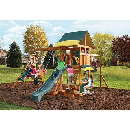 Cedar Summit Brookridge Cedar Wooden Play Swing Set with 9 Activities