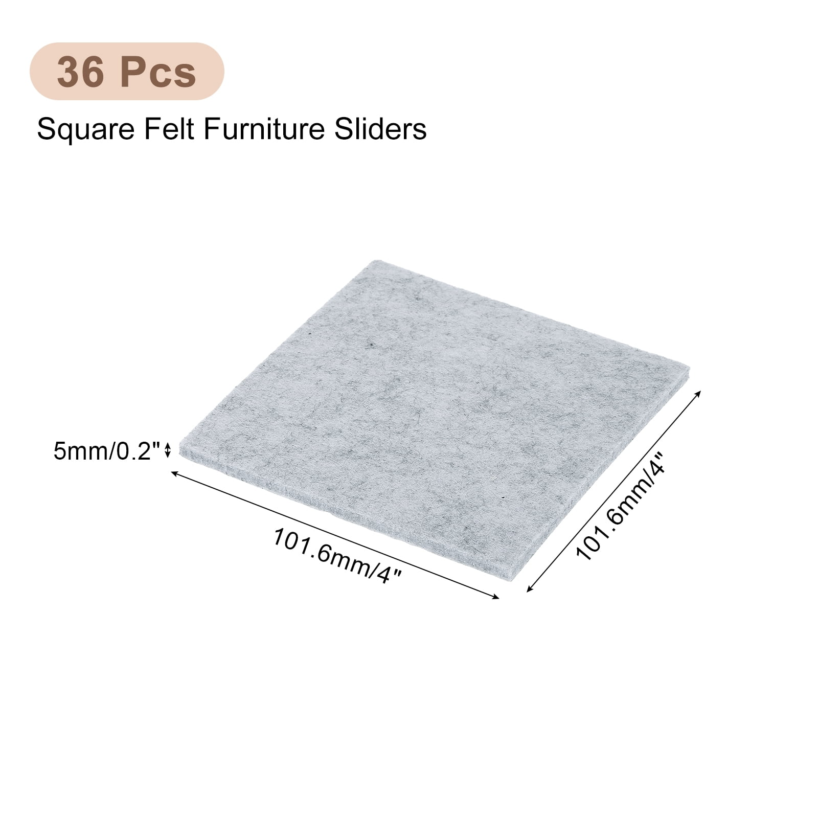 Furniture Pads, 36Pcs 4" - Square Self Adhesive Felt Furniture Pads, Floor Protectors for Furniture Feet Chairs Legs Hardwood Floors (Gray)