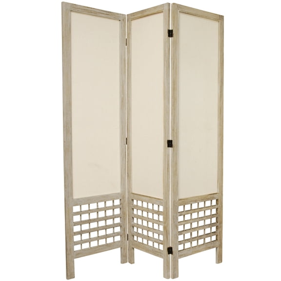 Oriental Furniture 5 1/2 ft. Tall Lattice Fabric Room Divider - White - 3 Panel