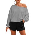 thumbnail image 2 of Hurxie Womens Oversized Sweatshirt Long Sleeve Off The Shoulder Pullover Casual Comfy Fall Outfits Gray,S, 2 of 7