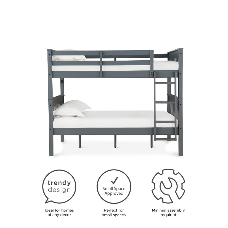 DHP Moon Full Over Full Wood Bunk Bed with USB Port Gray