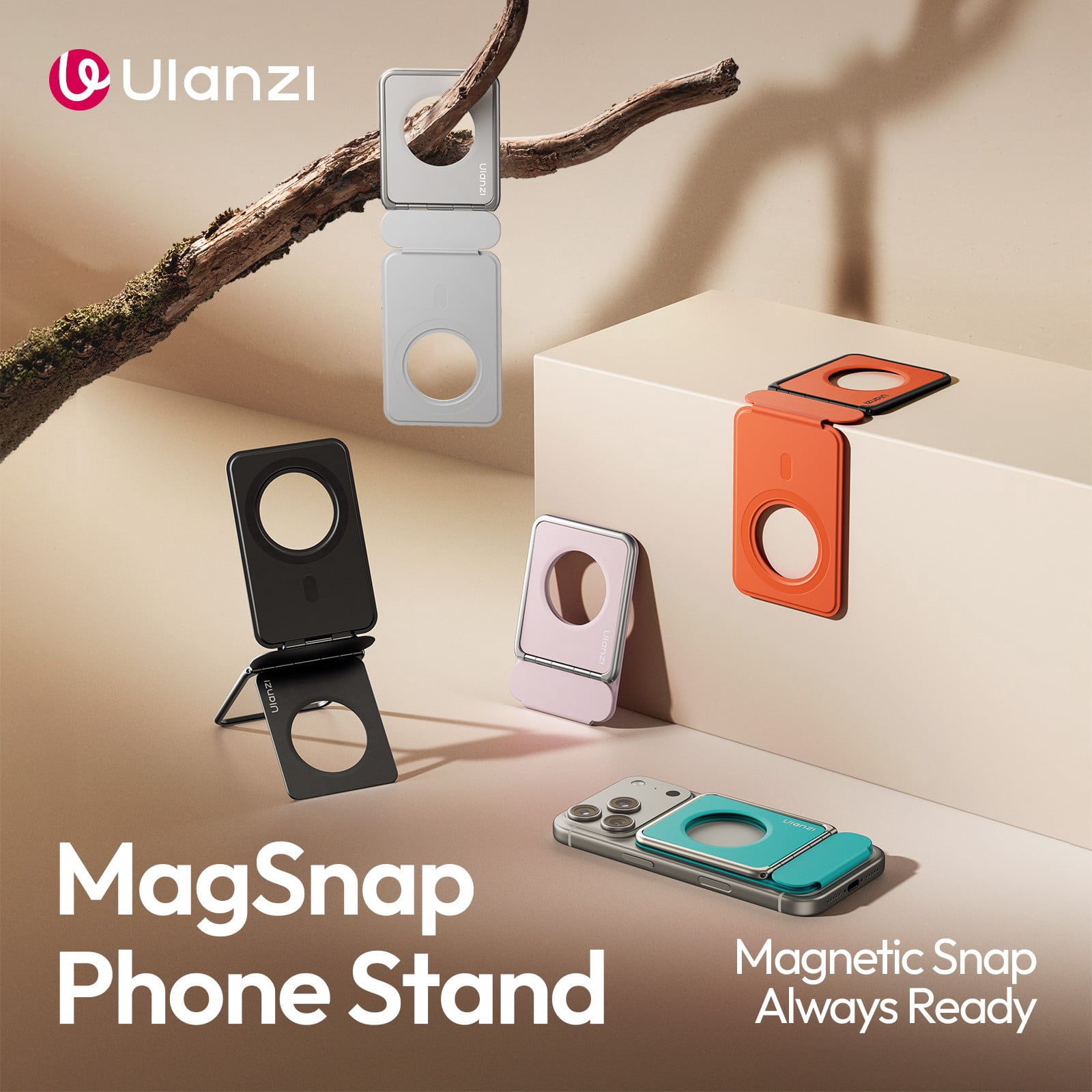 Ulanzi PS01 MagSnap Magnetic Phone Stand – Slim Foldable Phone Holder for Desk & Travel, Portable Lightweight Stand Compatible with iPhone & Android Smartphones