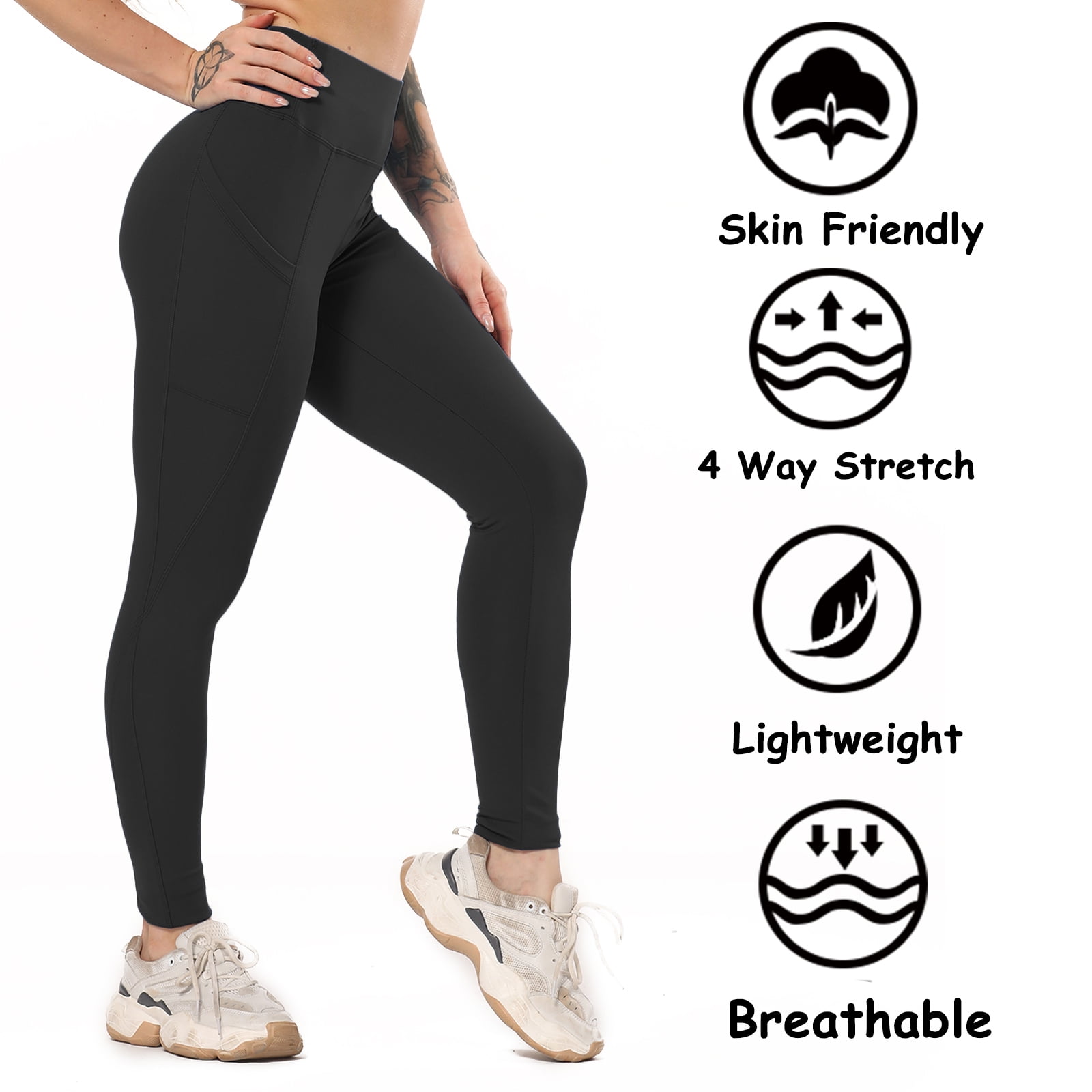 GetUSCart- High Waist Yoga Pants with Pockets for Women - Tummy Control  Workout Running 4 Way Stretch Yoga Leggings (Olive, XX-Large)