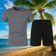thumbnail image 2 of Jinhomg Mens Short Sets Casual Short Sleeve Crew-Neck Shirts with Shorts 2 Piece Plain Solid Outfits Comfort Spring Summer Loungewear Khaki XL, 2 of 7
