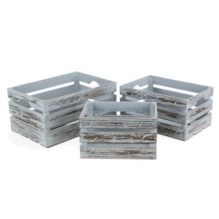 Cheungs FP-3508-3GW Gray Wash Wooden Crate - Set of 3