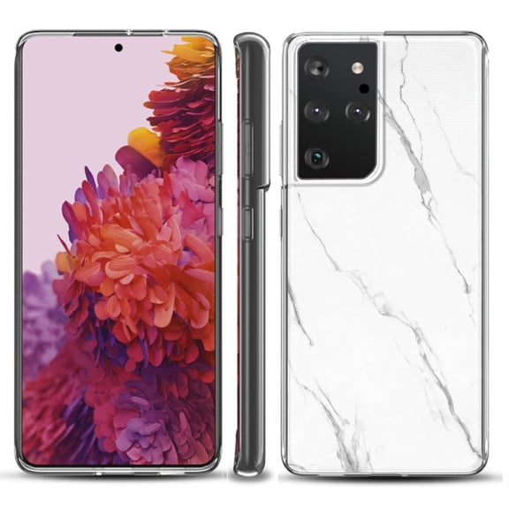 Slim-Fit Lightweight Protective Phone Case compatible with Samsung Galaxy S21 ULTRA 5G, by OneToughShield ® - Marble / White