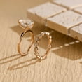 thumbnail image 5 of Hidden Halo Pear Diamond Ring Set in 14K Rose Gold Vermeil- Milgrain Wedding Band- Promise Bridal Set, 5 of 7