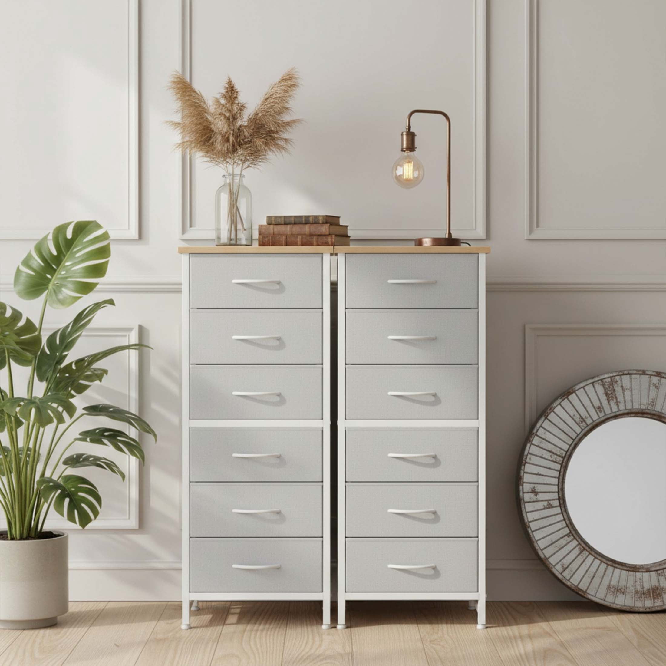 EDX 6 Drawer Fabric Dresser for Bedroom , Storage Organizer, Wide Chest of Drawers for Closet, Clothes,TV Stand, LightGray