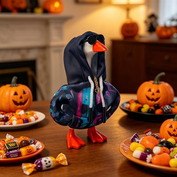 RUINIXCW 7 Inch Halloween Deck Goose Outfits Desk Duck Outfit Mini Porch Goose Outfit for Desktop Goose Figurine Holiday Desk Goose Clothes Hoodie and Accessory (No Goose)