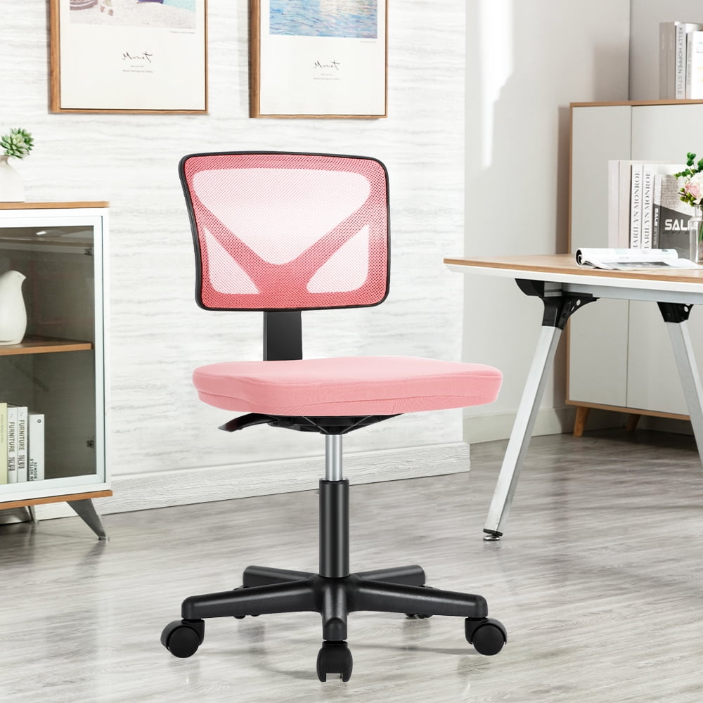 edx Home Office Desk Chair, Armless Mesh Computer Chair Small Space Swivel Adjustable Low Back Task Chair for Teens/Adults, Pink
