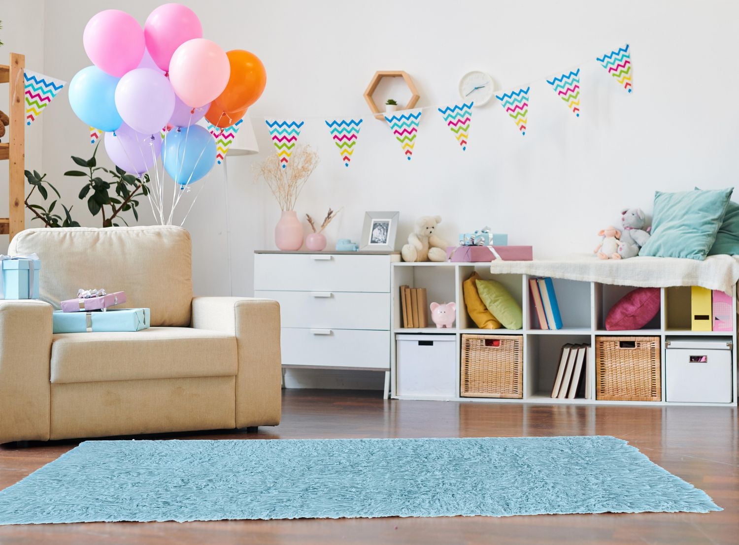 New Flokati 1400gr 5' x 8' Area Rug, Pastel Blue