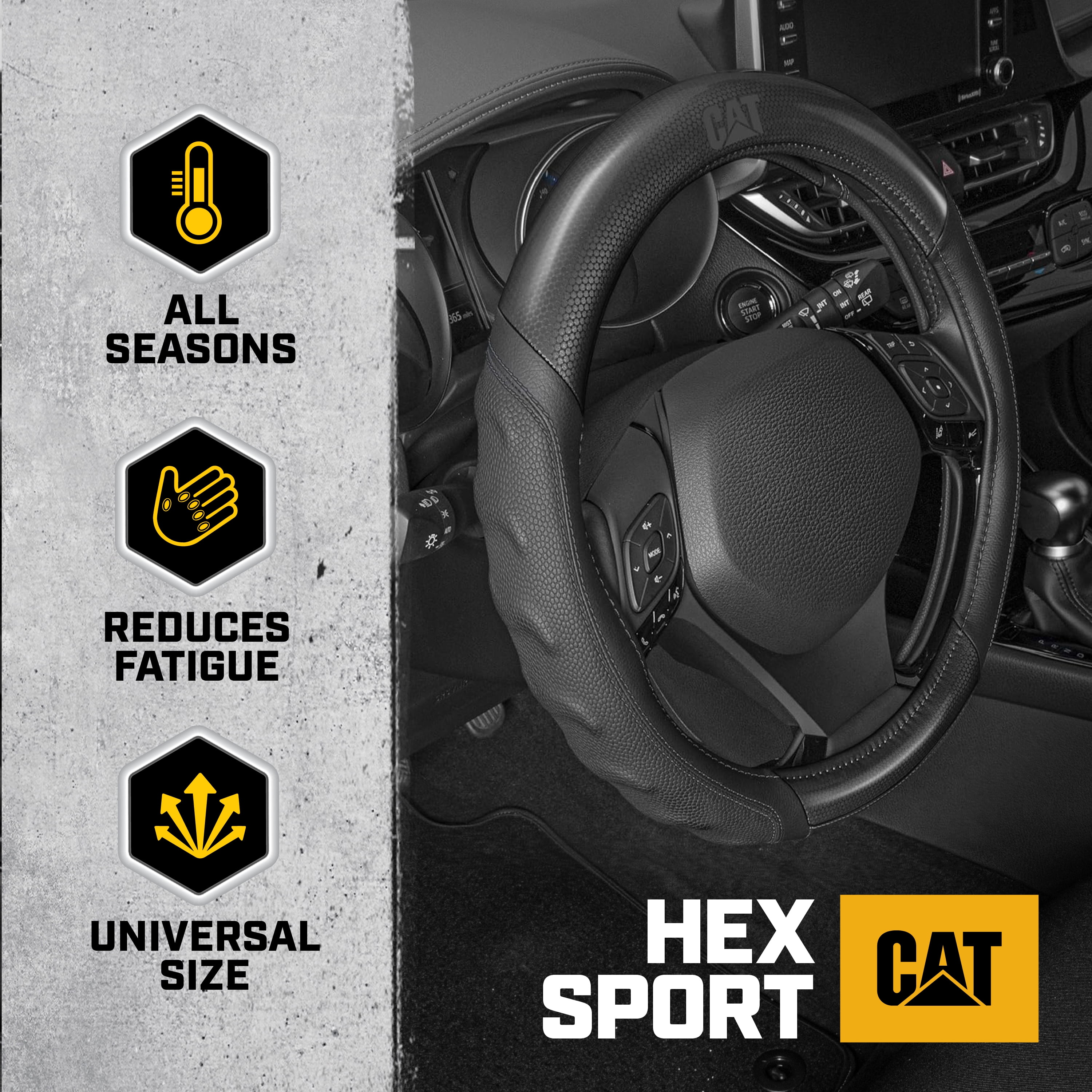 Cat® HexSport Black Carbon Fiber Steering Wheel Cover, Standard 15 inch Size, Durable and Comfortable with Advanced Grip, Car Steering Wheel Cover for Auto Truck Van SUV