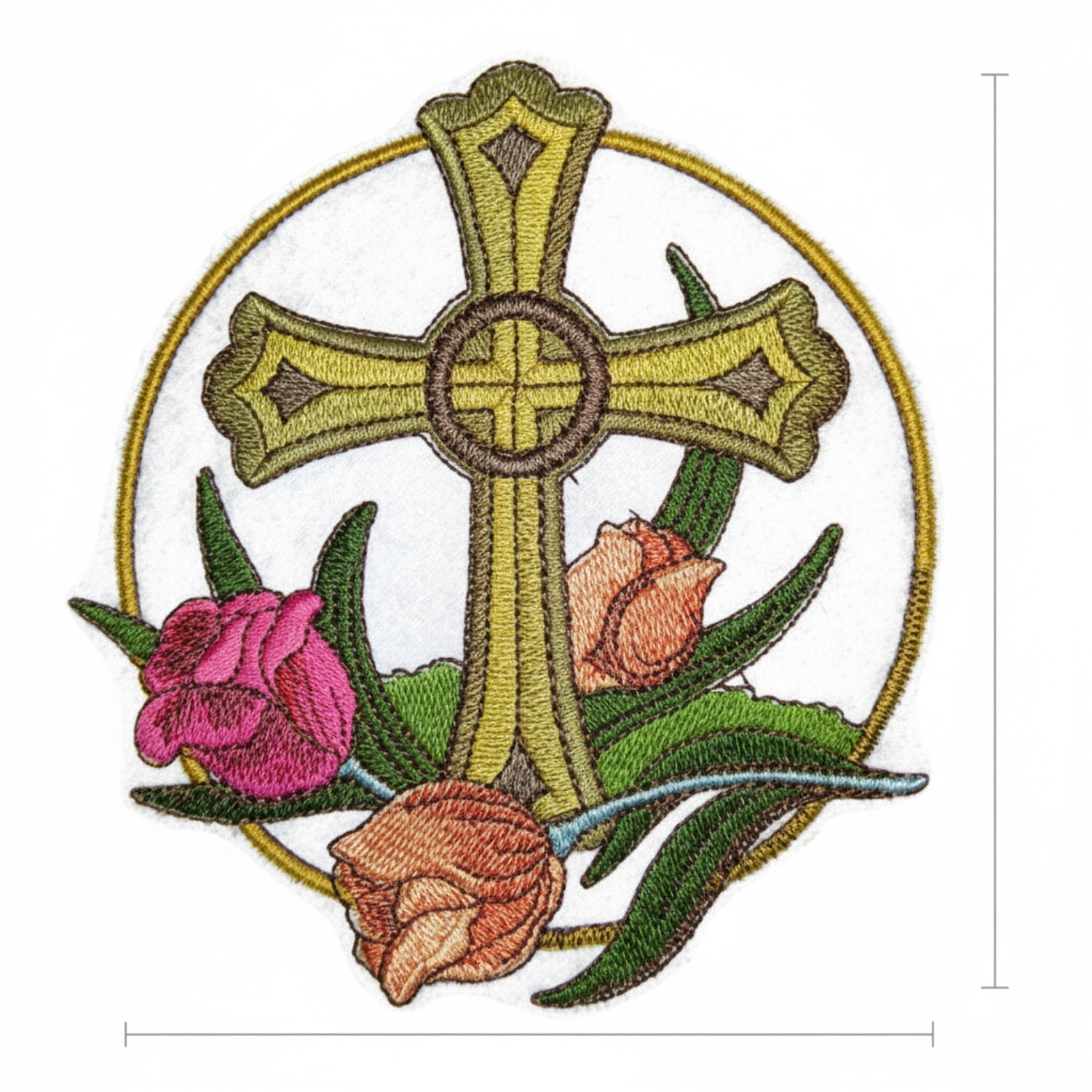 Holy Sacred Cross and Tulip Embroidery Iron On/Sew patch [5" x 5.15"]