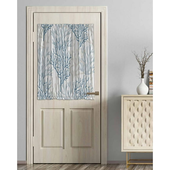 Blue Grey Coral Coastal Blackout Curtains, French Door Curtains for Door Window, Summer Beach Seaside Nautical Privacy Drapery for Patio/Sidelight Doors, 1 Panel with Tieback, 54 x 40 Inches