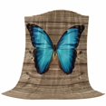 thumbnail image 6 of Blue Butterfly Blanket Soft Cozy Warm Throw Blanket for Couch, Plush Fuzzy Flannel Fleece Blankets for Sofa, Vintage Animal Artwork Brown Wooden Grain Bed Blankets Lightweight Gifts for Men, 40"x50", 6 of 9