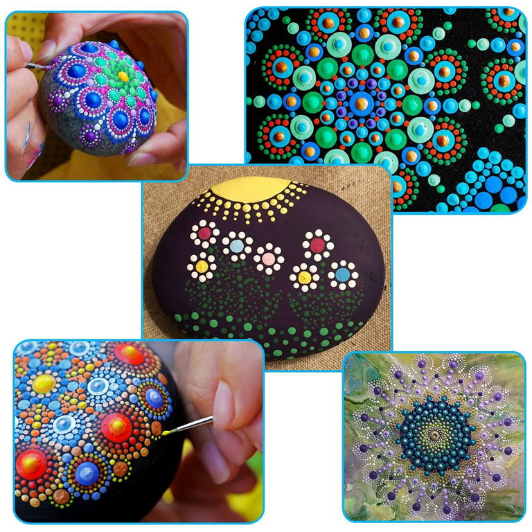 Lnkoo 20 Pcs Mandala Dotting Tools Kit, Mandala Painting Set with Stencil, Ball Stylus, Paint Tray, Carving Tools, Storage Bag for for Painting Rocks