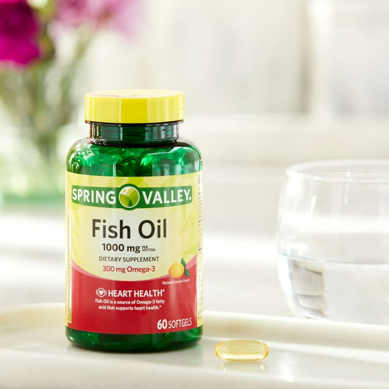 Spring Valley Omega-3 Fish Oil Heart Health Dietary Supplement Softgels,  1000 mg, 300 Count 