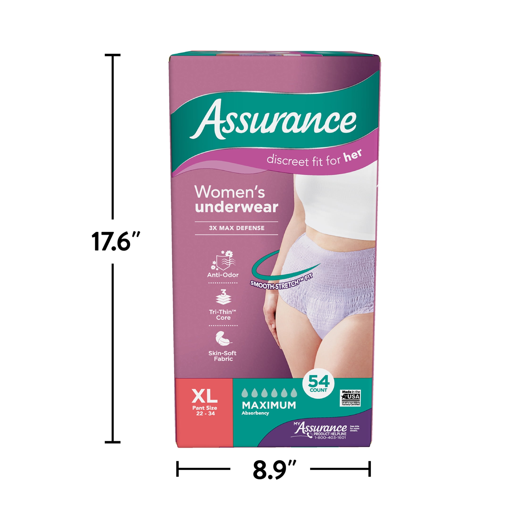 Assurance Women's Incontinence and Postpartum Underwear, XL, Maximum Absorbency, 54 Count