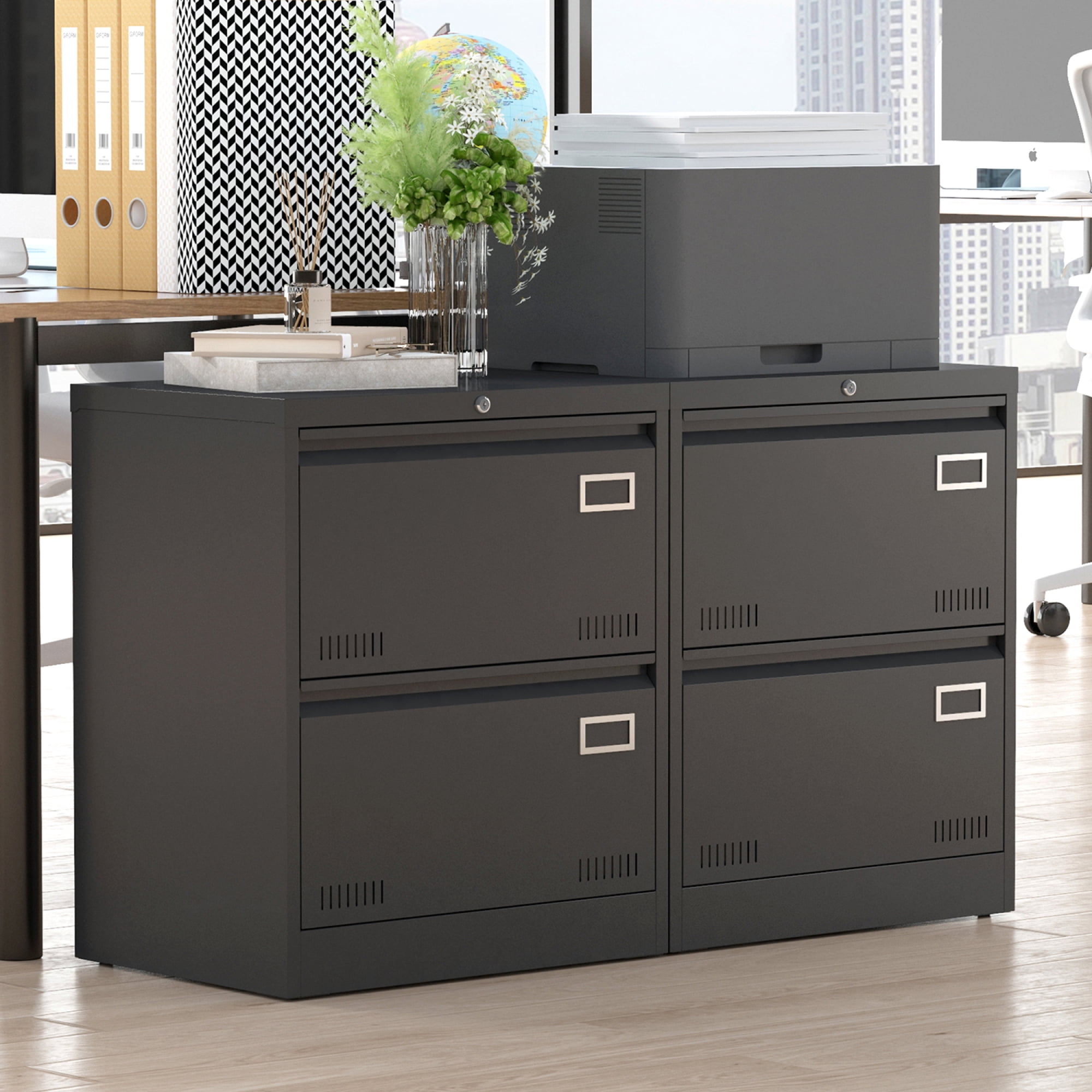 Leumius 2-Drawer File Cabinet with Lock,15.7" Deep Metal Lateral Vertical Filing Cabinet for Home Office,Fits Legal/Letter/A4,Easy Assembly,Black