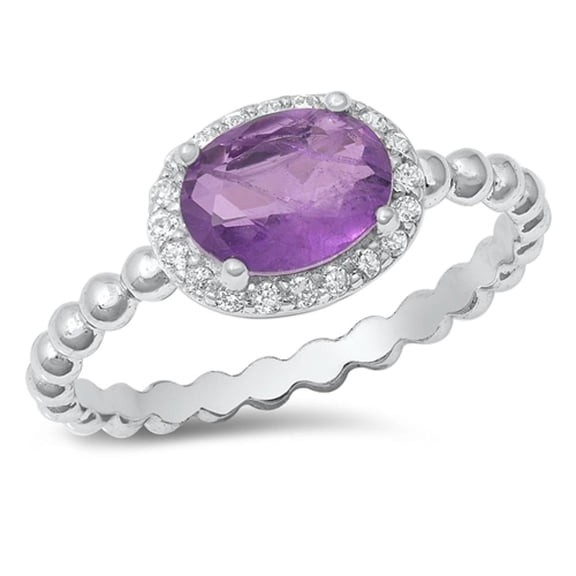 Bubble Halo Ring Milky Purple Simulated Amethyst .925 Sterling Silver Band CZ Female Size 7
