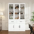 thumbnail image 3 of Oxylife 78.7”H Bookcase Bookshelf with Storage Shelves, Drawers & 3 Glass Doors, Wooden Display Storage Cabinet with 8 Compartments for Home Office, Living Room, White, 3 of 10