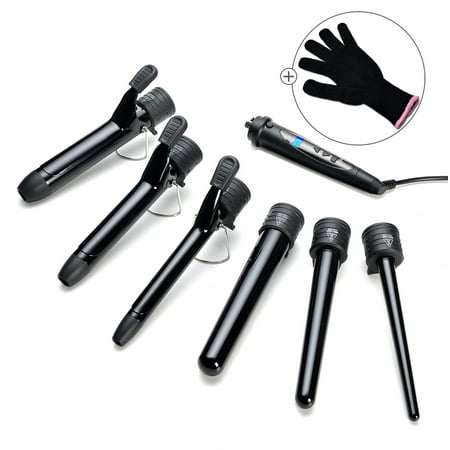6 in 1 Electric Hair Curling Iron Wand Automatic Curler Set Wave Machine w Heat-Resistant (The Wand Hair Curler Best Brand)