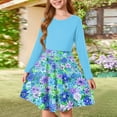 thumbnail image 2 of Abcomgle Girls Fall Dress Size Kids Casual A-Line Long Sleeve Girls T-Shirt Dresses Floral Print Crew Neck Girls Skater Dress Basic Swing Skirt for 4-14t Kids 13-14 Years,Blue, 2 of 5