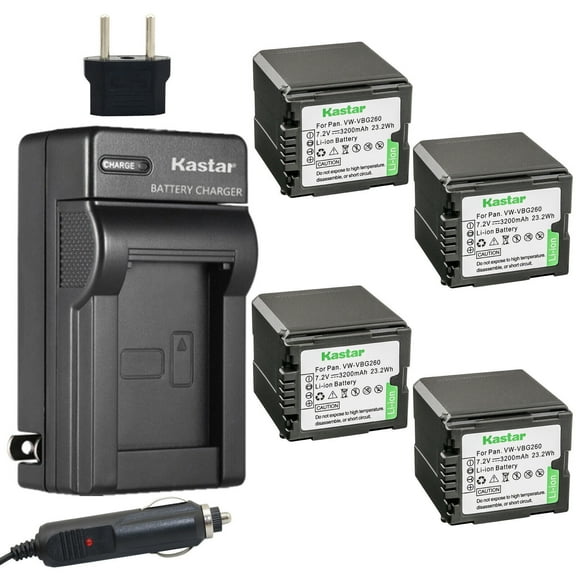 Kastar Battery 4-Pack + Charger Kit for Panasonic VW-VBG260 AG-AC7 AG-AF100 AG-HMC40 AG-HMC80 AG-HMC150 HDC-HS250 HDC-HS300 HDC-HS700 HDC-SD600 HDC-SD700 HDC-SDT750 HDC-TM300 HDC-TM700 SDR-H80 Cameras