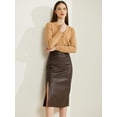 thumbnail image 3 of DARING DIVA Women's Faux Leather High Waist Side Slit Bodycon Pencil Midi Skirts M Brown, 3 of 6