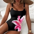 thumbnail image 4 of Womens Bathing Suits, Swim Dress Women, Ladies Swimsuits, One Piece Swimsuit Women, Women'S Metal Ring Wide Straps One Piece Swimsuit Floral Print Tummy Control Bathing Suit, Black L, 4 of 4