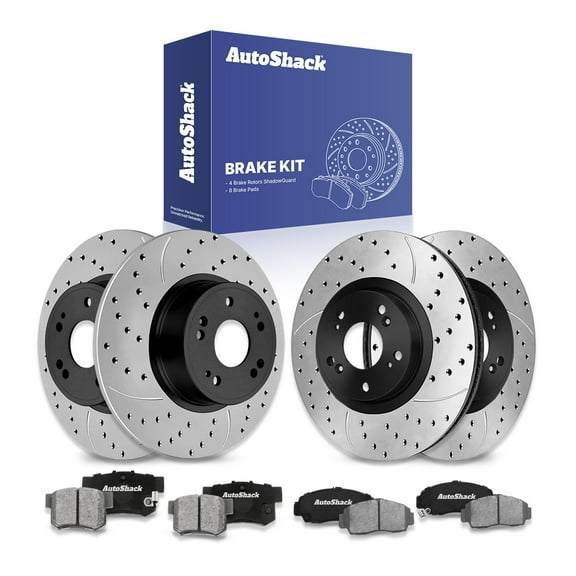 AutoShack Front & Rear Drilled & Slotted Brake Rotors Ceramic Brake Pads | Replacement for 2006-2007 Honda Accord 3.0L V6 FWD | E-Coated | 12-PC Brake Kit | ShadowGuard