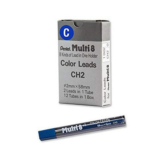 Pentel CH2 Multi 8 Colour Pencil Lead Refill, 2.0mm 2 Leads/Tube, Choose Color[Blue,Dozen]