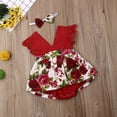 thumbnail image 3 of Douhoow Baby Girls Floral Bodysuit Infant Sleeveless Lace Flowers V-Neck Ruffles Jumpsuit Headband, 3 of 8