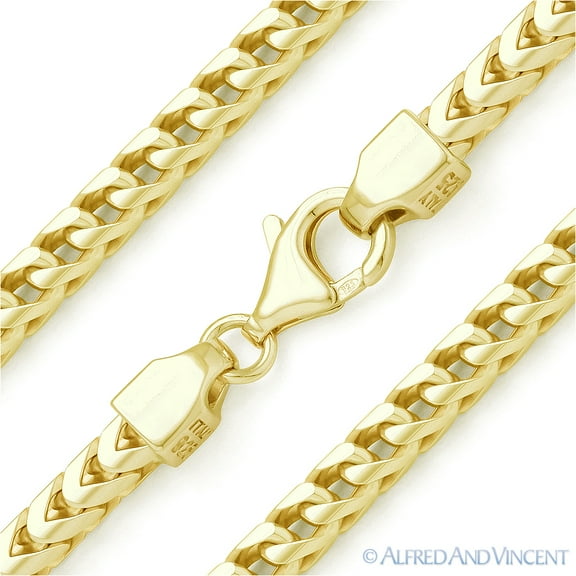 5mm Arrow Link Franco Italian Chain Bracelet in .925 Sterling Silver w/ 14k Yellow Gold