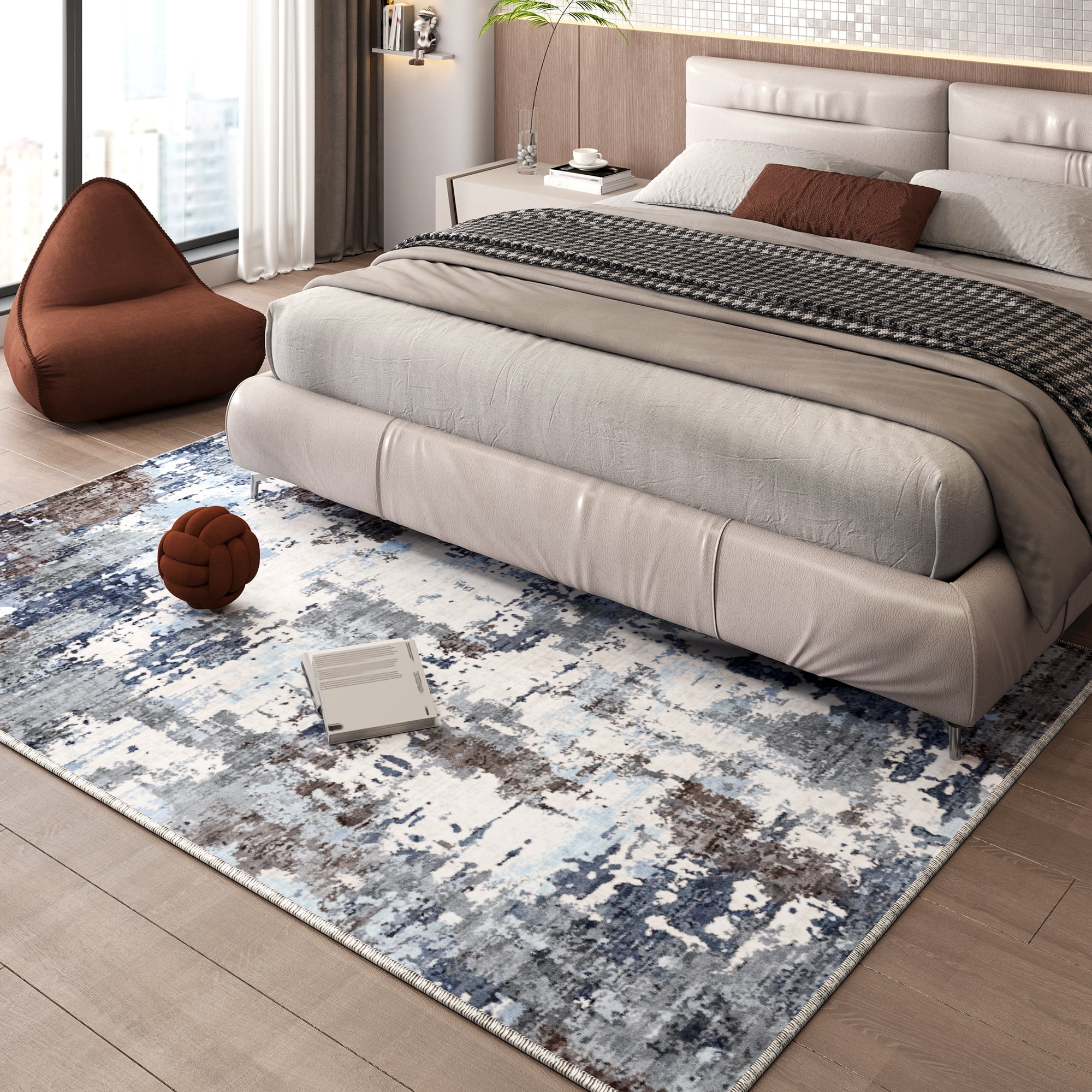 EnHomee Area Rug for Living Room 4x6 Area Rugs for Bedroom Modern Abstract Rug with Rubber Backing Non Slip Washable Persian Carpet, Blue Gray