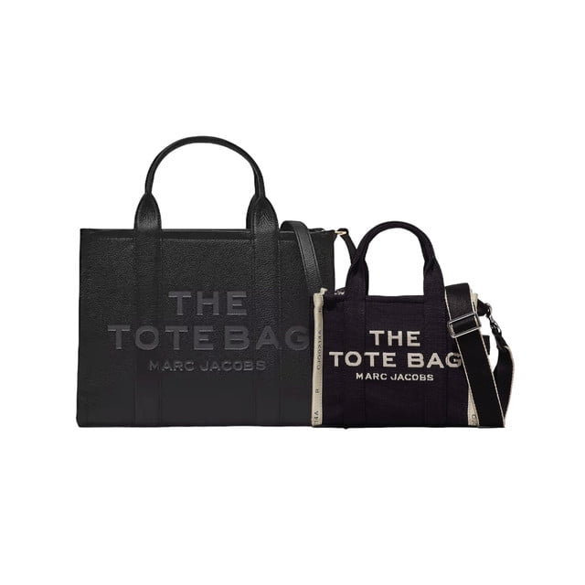 Set de bolsas Marc Jacobs The Tote Bag Piel Mediana y Jacquard Negra Chica