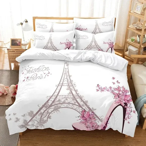 Eiffel Tower Bedding Duvet Cover Set Digital Printing Bed Linen Fashion Design Comforter Cover Bedding Sets Bed Set 3-Piece Bedding Set (1 Duvet Cover + 2 Pillow Shams) Bed Sheets
